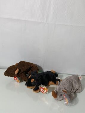 The Beanie Babies Collection. Doby, Spike & Roam Ty  Trio - Brown, Black, Gray